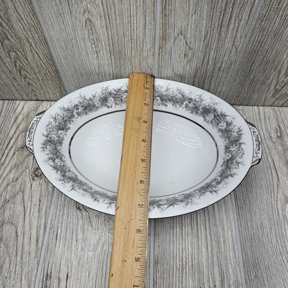 Sango Florentine 10" Oval Vegetable Serving Bowl Vintage Japan Platinum Trim - Picture 4 of 8